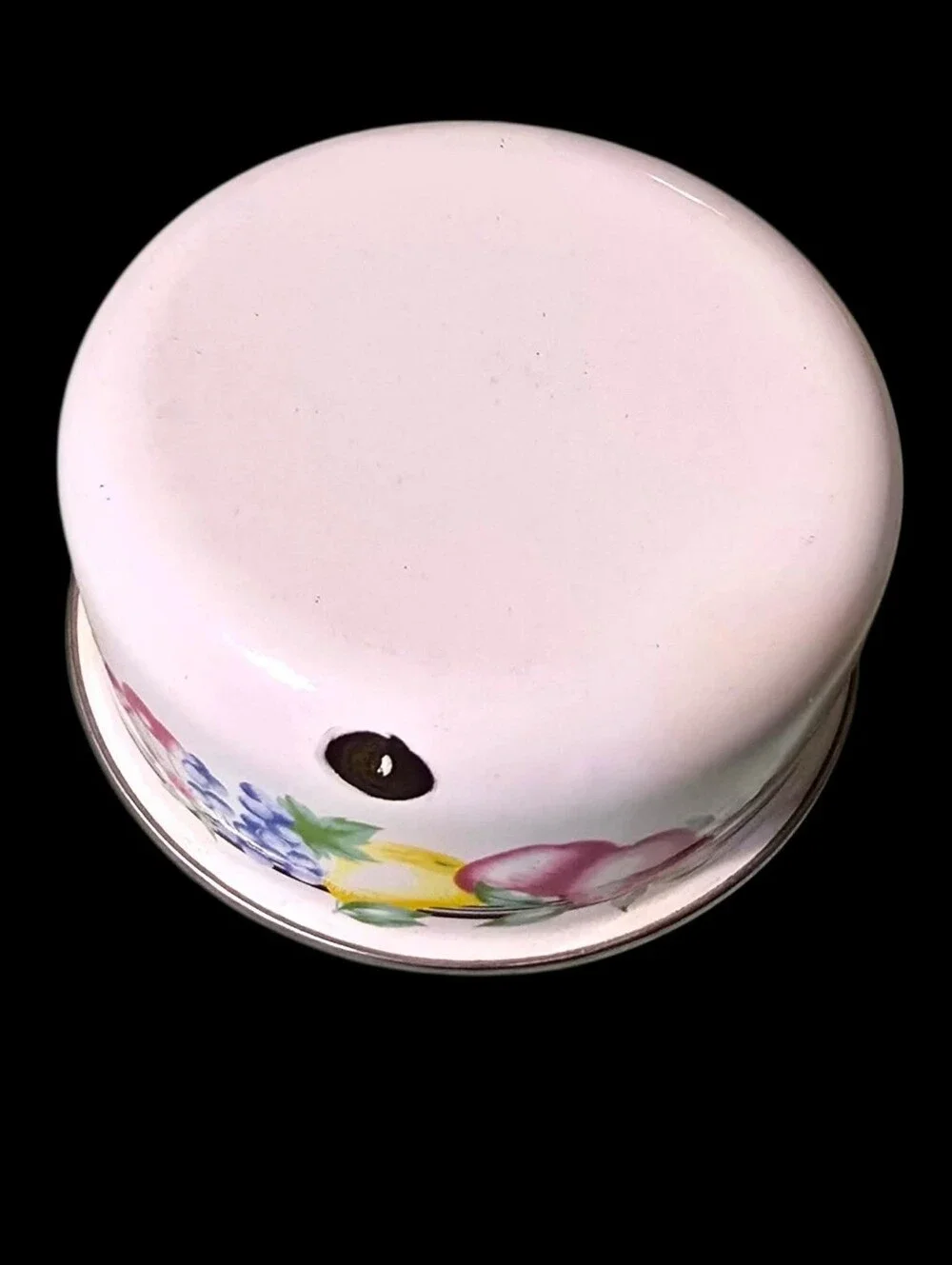 Vintage | Two White Enamel Vegetable Pattern Mixing Bowl